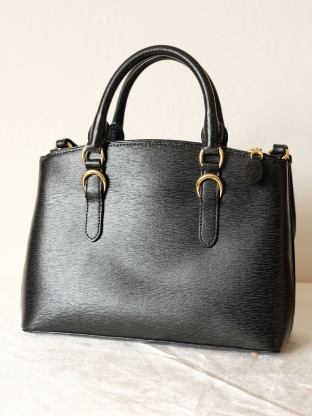 Authentic Lauren Ralph Lauren Saffiano Leather Mini Satchel, Black, 476699, GUC - Picture 3 of 15